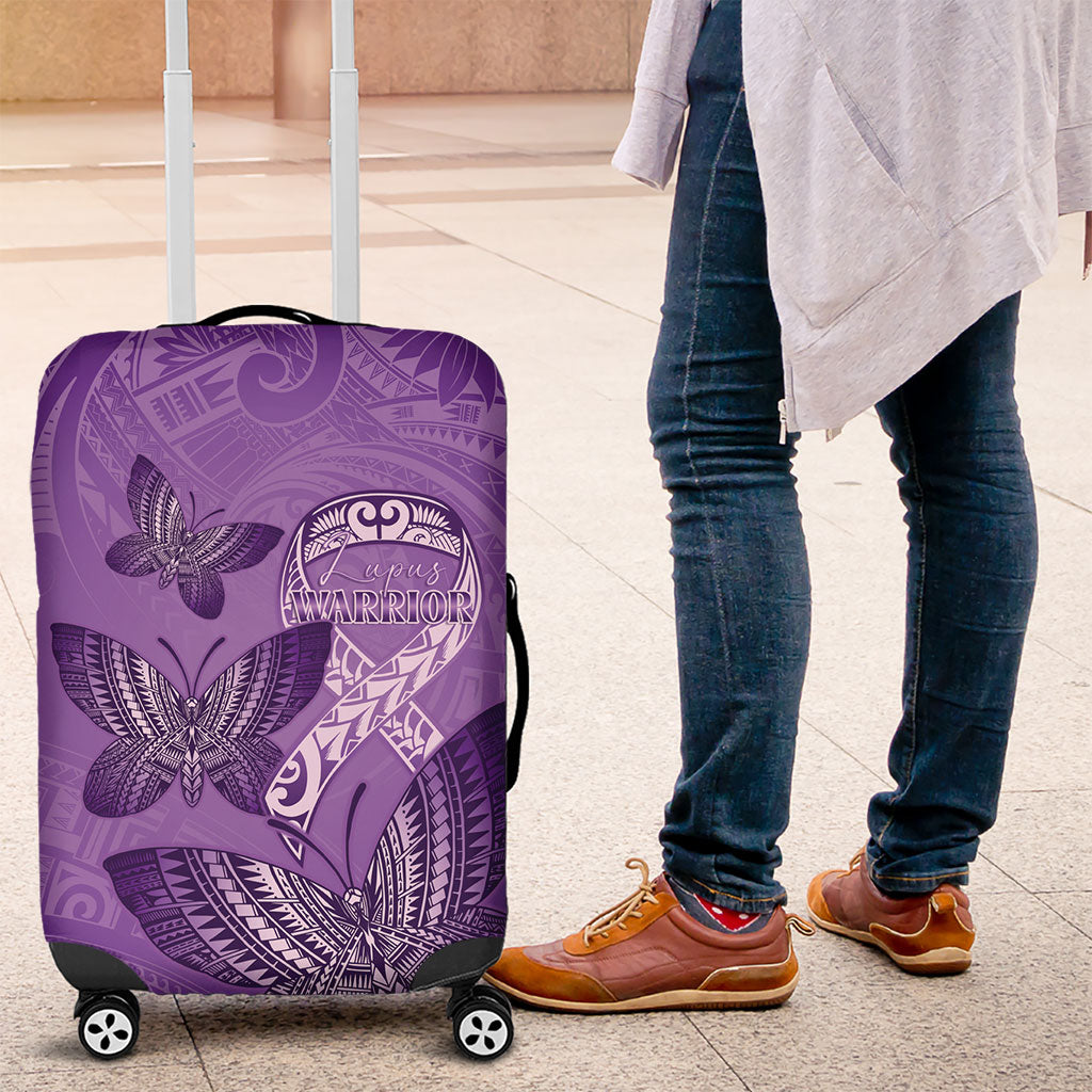 Polynesia Lupus Support Month Luggage Cover Warrior Purple Ribbon Polynesian Butterflies