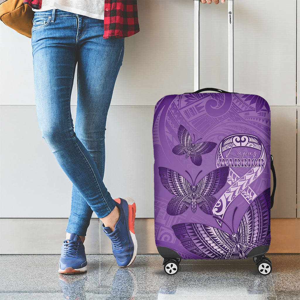Polynesia Lupus Support Month Luggage Cover Warrior Purple Ribbon Polynesian Butterflies