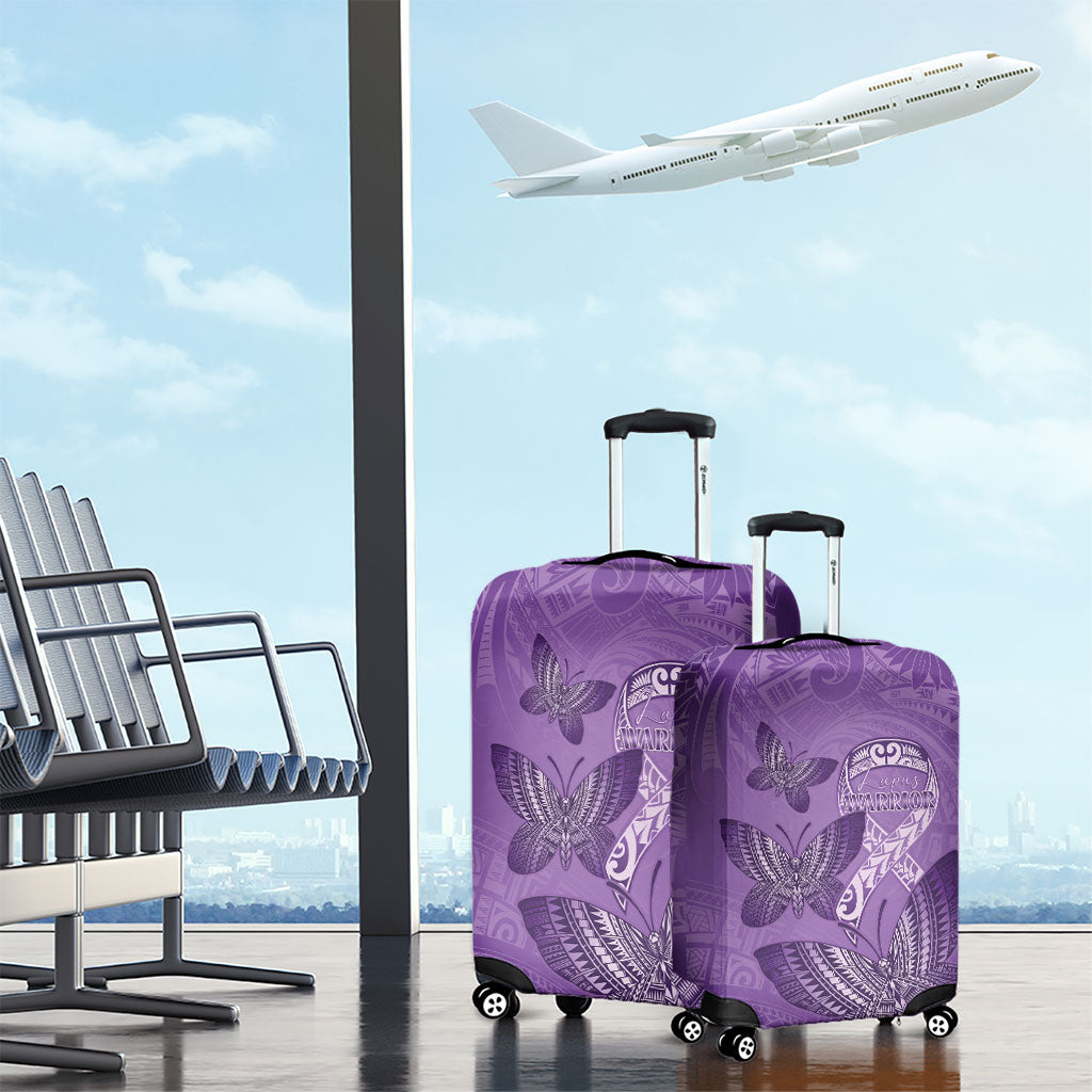 Polynesia Lupus Support Month Luggage Cover Warrior Purple Ribbon Polynesian Butterflies