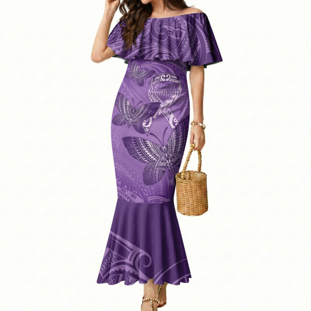Personalised Polynesia Lupus Support Month Mermaid Dress Warrior Purple Ribbon Polynesian Butterflies