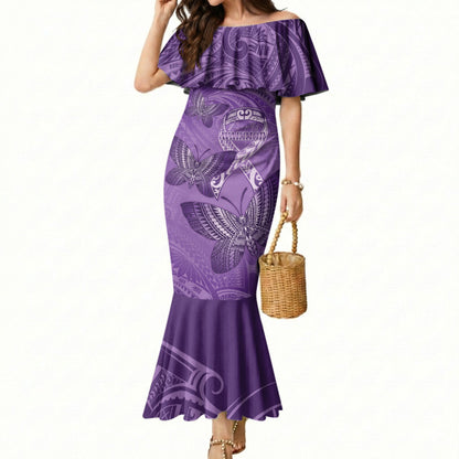 Personalised Polynesia Lupus Support Month Mermaid Dress Warrior Purple Ribbon Polynesian Butterflies