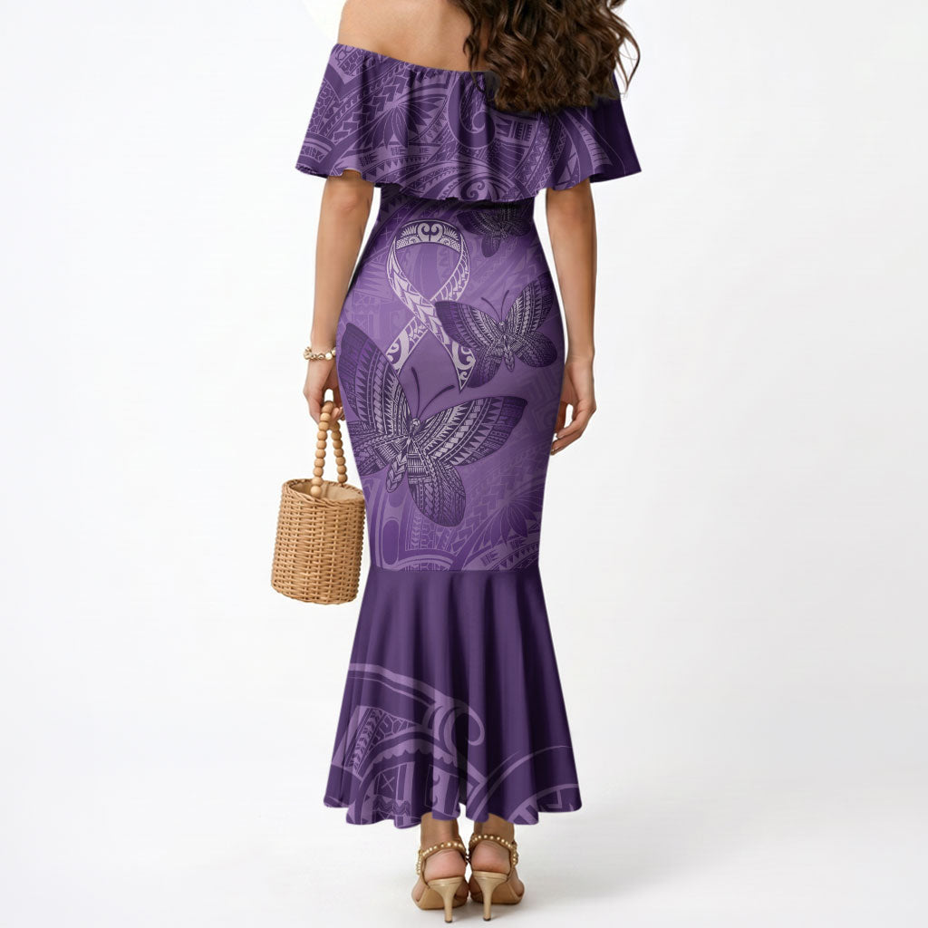Personalised Polynesia Lupus Support Month Mermaid Dress Warrior Purple Ribbon Polynesian Butterflies