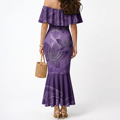 Personalised Polynesia Lupus Support Month Mermaid Dress Warrior Purple Ribbon Polynesian Butterflies