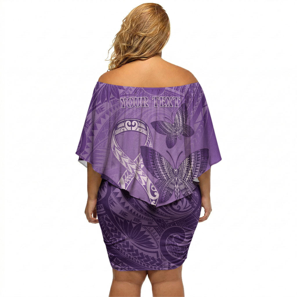 Personalised Polynesia Lupus Support Month Off Shoulder Short Dress Warrior Purple Ribbon Polynesian Butterflies