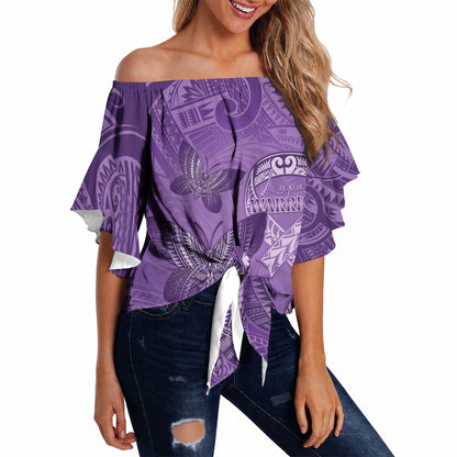 Personalised Polynesia Lupus Support Month Off Shoulder Wrap Waist Top Warrior Purple Ribbon Polynesian Butterflies