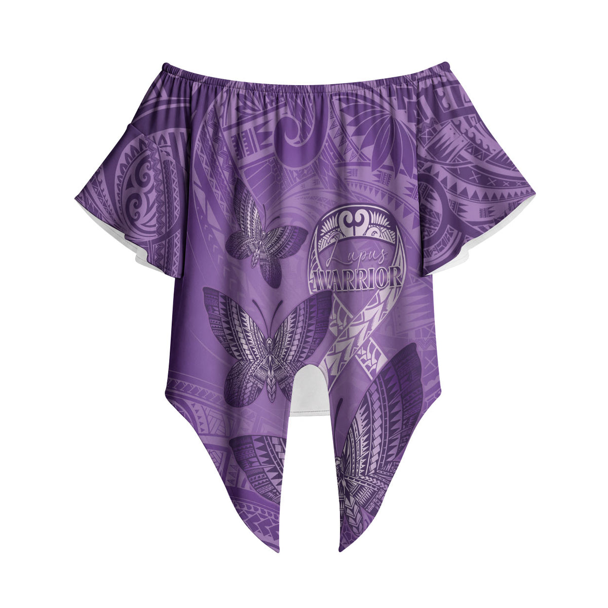 Personalised Polynesia Lupus Support Month Off Shoulder Wrap Waist Top Warrior Purple Ribbon Polynesian Butterflies