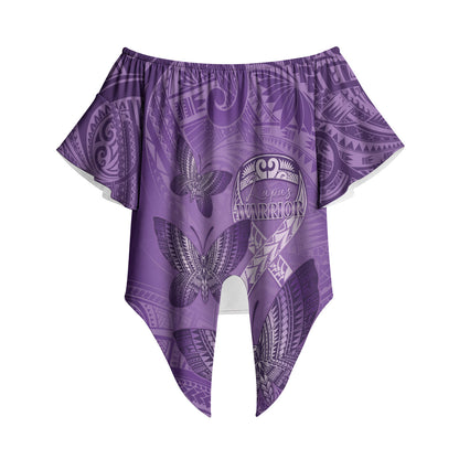 Personalised Polynesia Lupus Support Month Off Shoulder Wrap Waist Top Warrior Purple Ribbon Polynesian Butterflies
