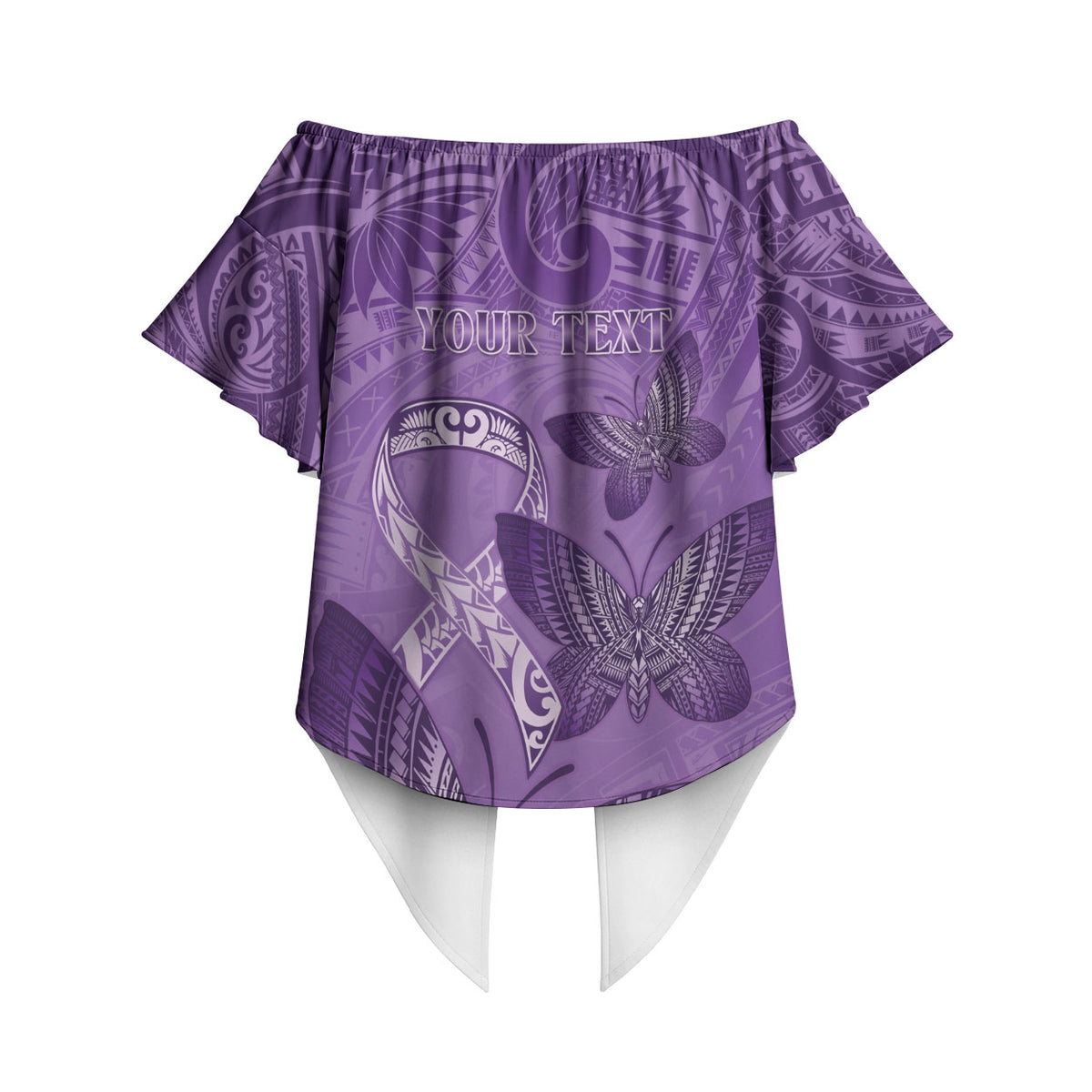 Personalised Polynesia Lupus Support Month Off Shoulder Wrap Waist Top Warrior Purple Ribbon Polynesian Butterflies