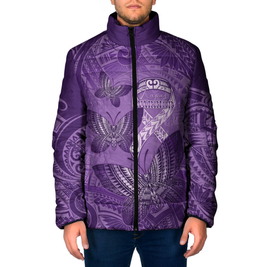 Personalised Polynesia Lupus Support Month Padded Jacket Warrior Purple Ribbon Polynesian Butterflies