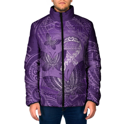 Personalised Polynesia Lupus Support Month Padded Jacket Warrior Purple Ribbon Polynesian Butterflies