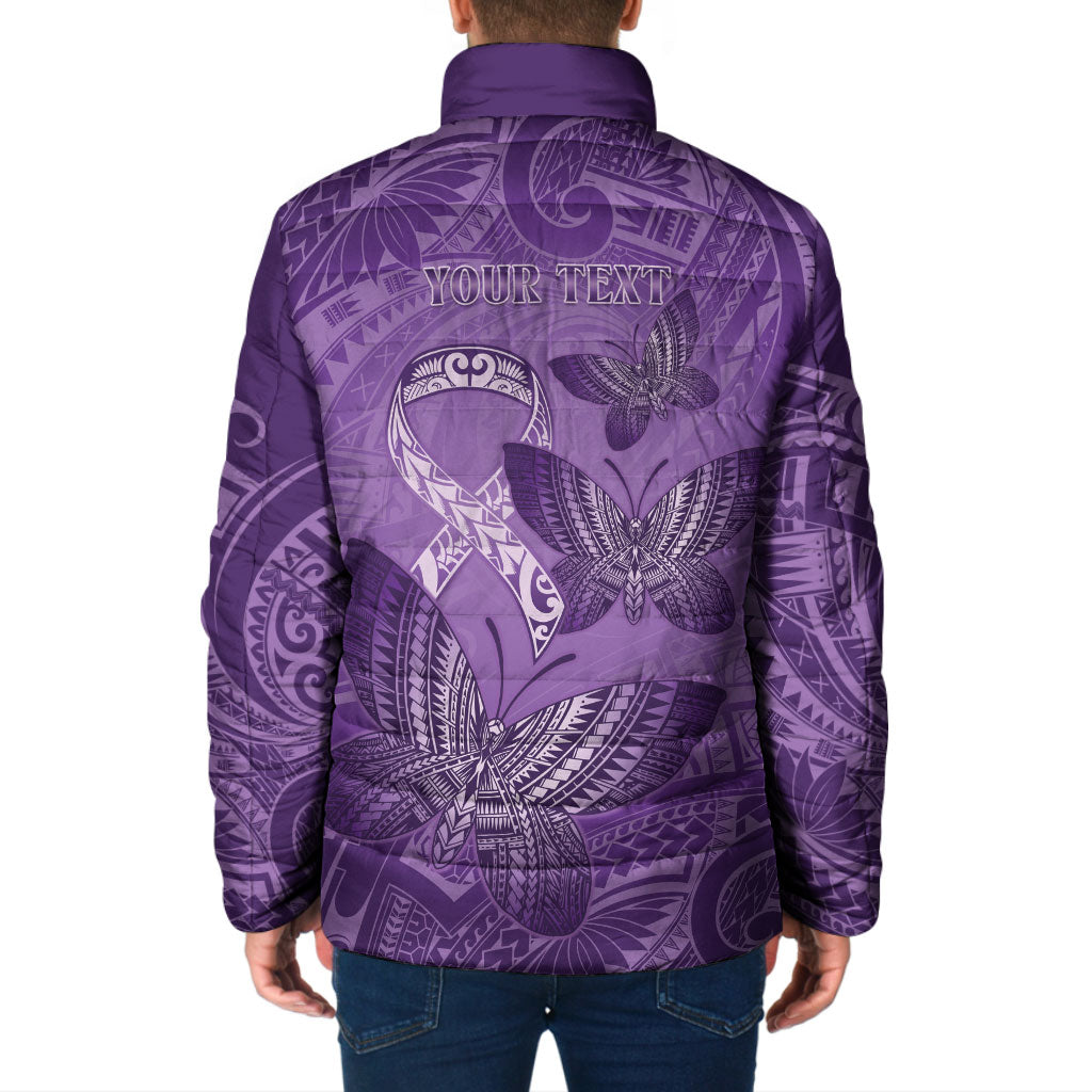 Personalised Polynesia Lupus Support Month Padded Jacket Warrior Purple Ribbon Polynesian Butterflies