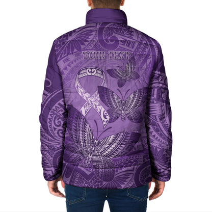 Personalised Polynesia Lupus Support Month Padded Jacket Warrior Purple Ribbon Polynesian Butterflies
