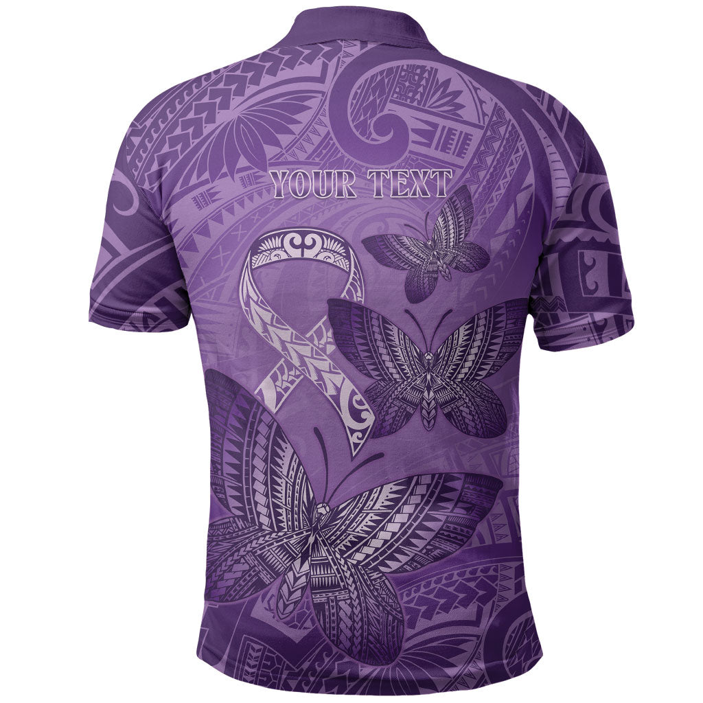 Personalised Polynesia Lupus Support Month Polo Shirt Warrior Purple Ribbon Polynesian Butterflies