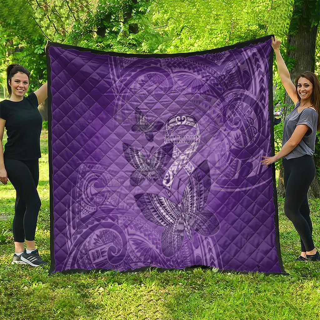 Polynesia Lupus Support Month Quilt Warrior Purple Ribbon Polynesian Butterflies