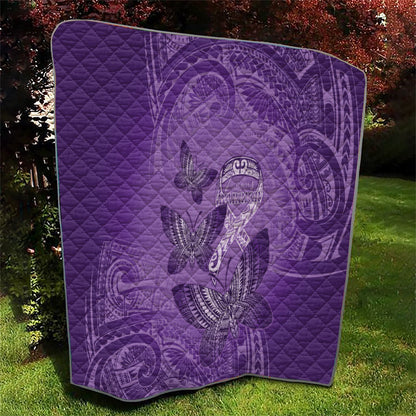 Polynesia Lupus Support Month Quilt Warrior Purple Ribbon Polynesian Butterflies