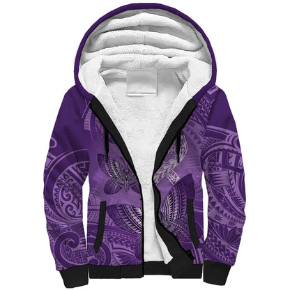 Personalised Polynesia Lupus Support Month Sherpa Hoodie Warrior Purple Ribbon Polynesian Butterflies