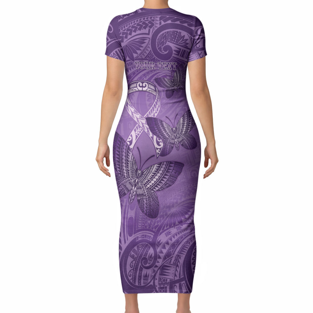 Personalised Polynesia Lupus Support Month Short Sleeve Bodycon Dress Warrior Purple Ribbon Polynesian Butterflies