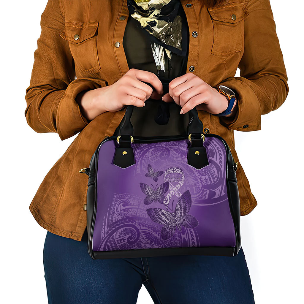 Polynesia Lupus Support Month Shoulder Handbag Warrior Purple Ribbon Polynesian Butterflies
