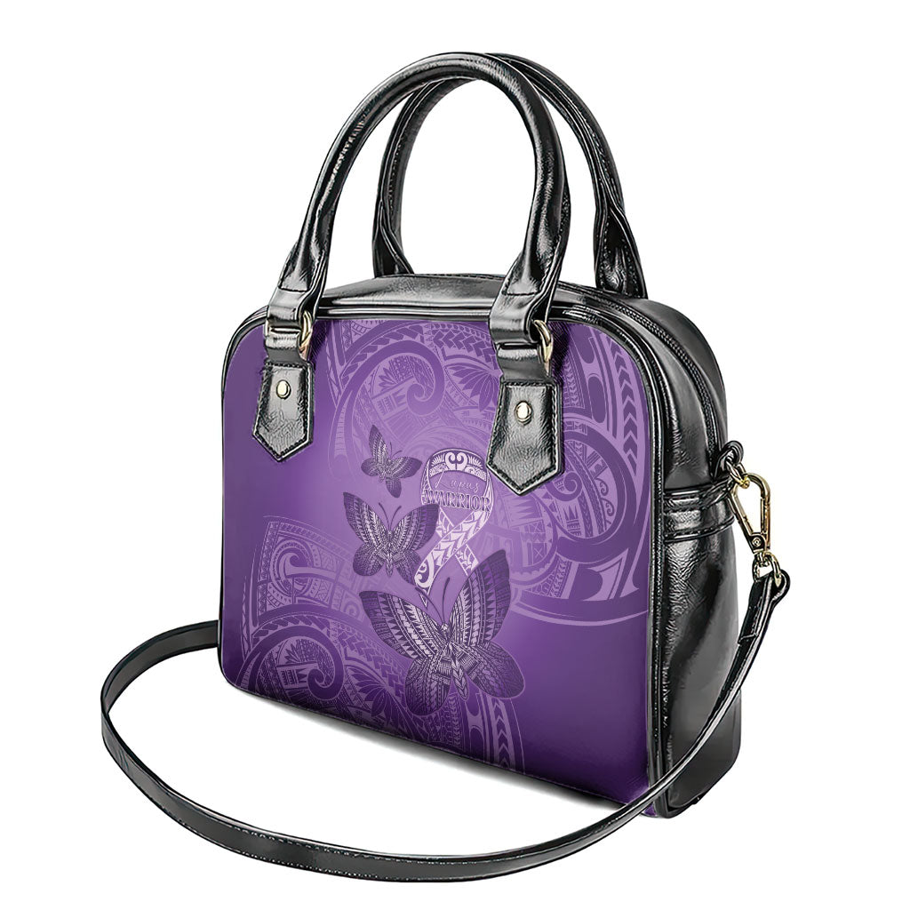 Polynesia Lupus Support Month Shoulder Handbag Warrior Purple Ribbon Polynesian Butterflies