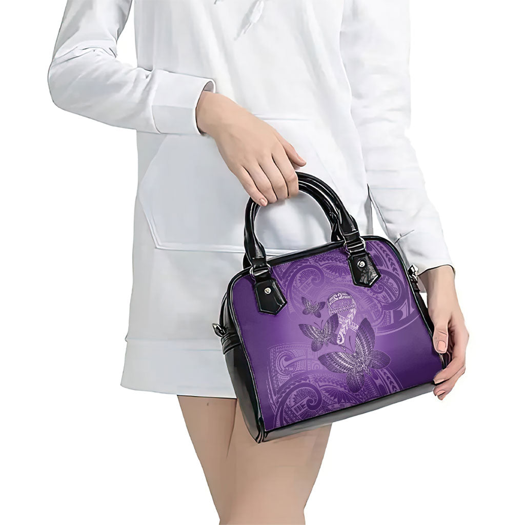 Polynesia Lupus Support Month Shoulder Handbag Warrior Purple Ribbon Polynesian Butterflies