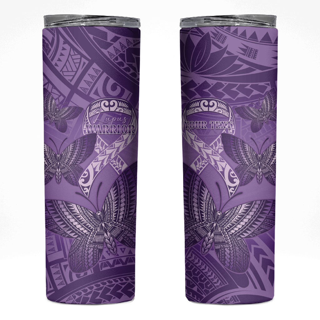 Personalised Polynesia Lupus Support Month Skinny Tumbler Warrior Purple Ribbon Polynesian Butterflies