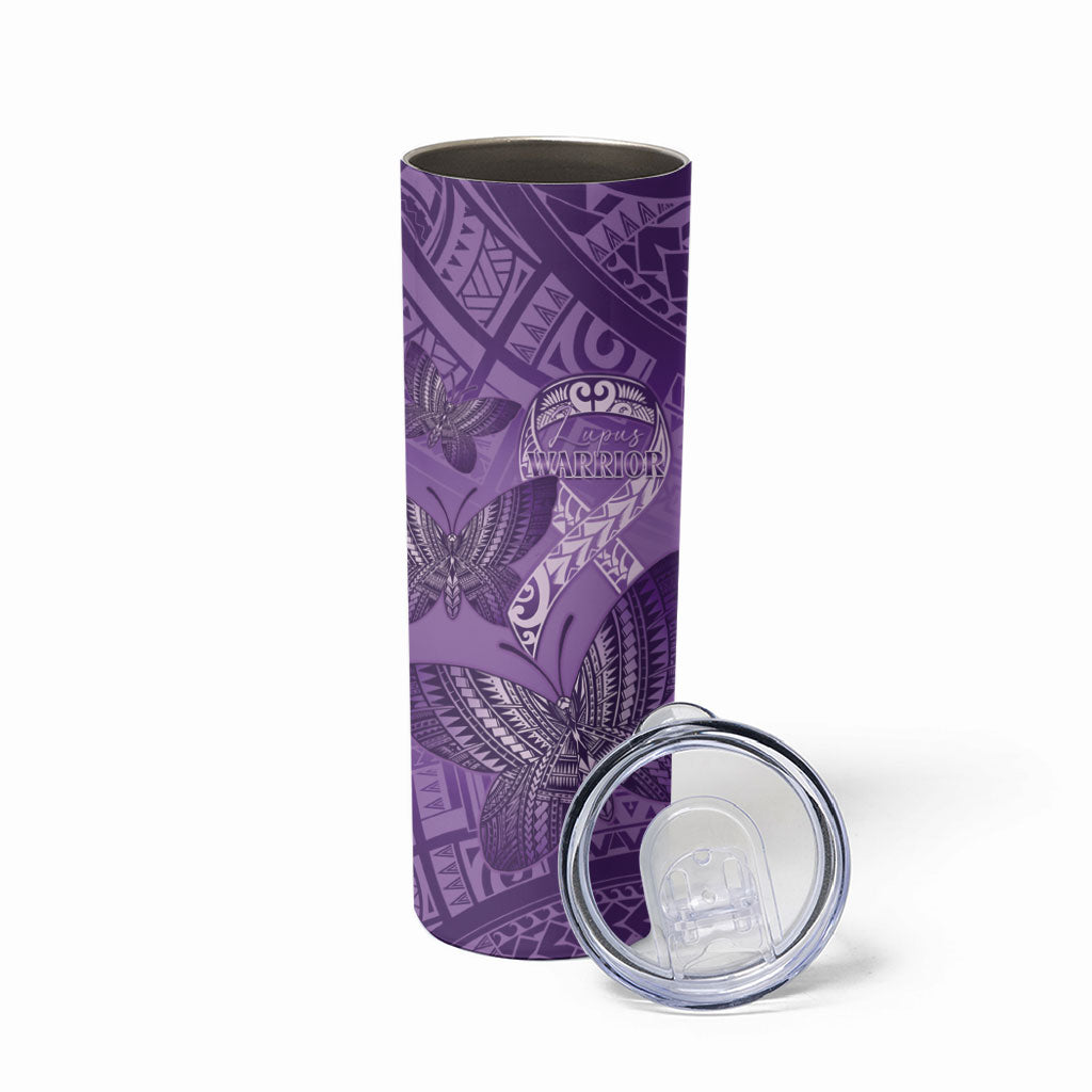 Personalised Polynesia Lupus Support Month Skinny Tumbler Warrior Purple Ribbon Polynesian Butterflies