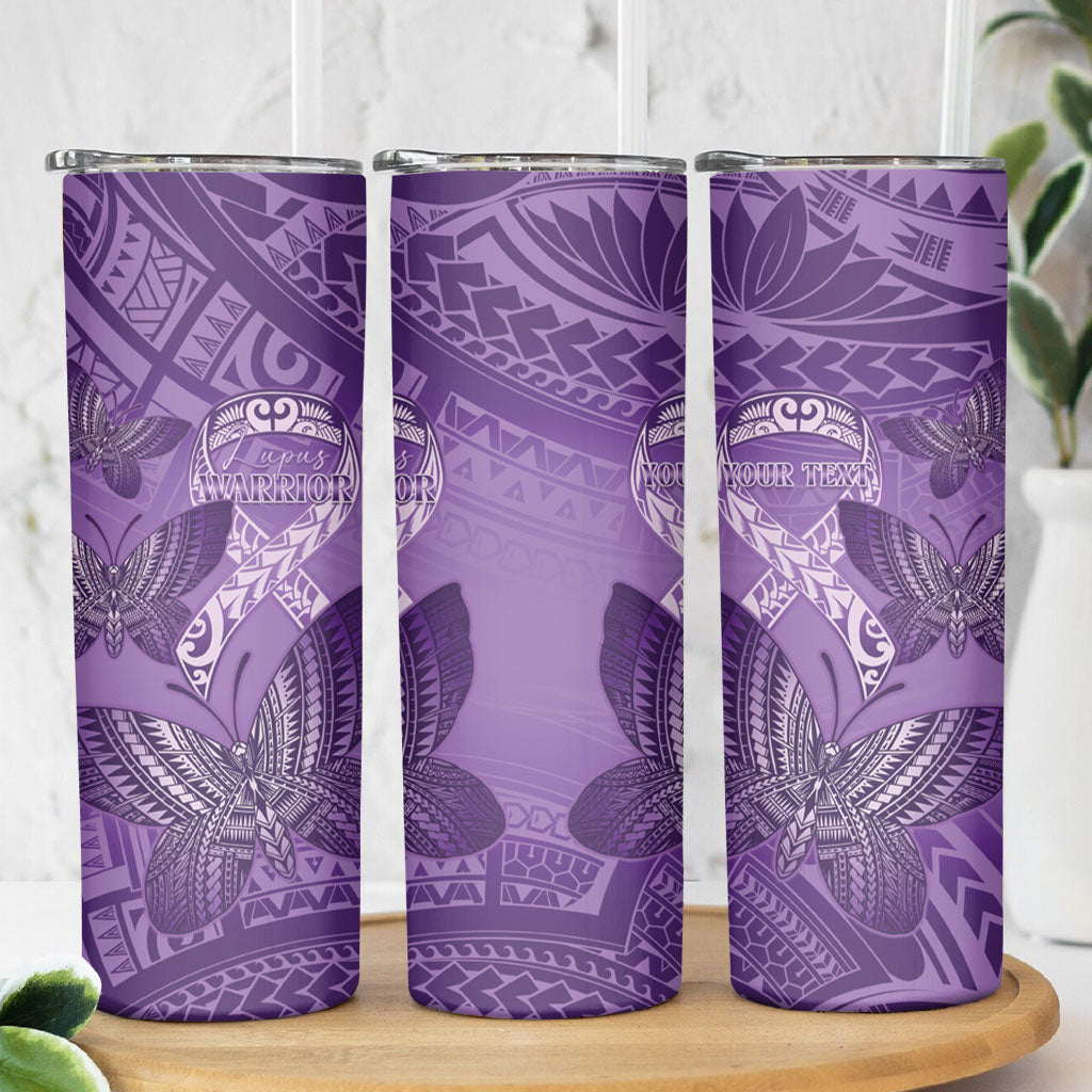 Personalised Polynesia Lupus Support Month Skinny Tumbler Warrior Purple Ribbon Polynesian Butterflies