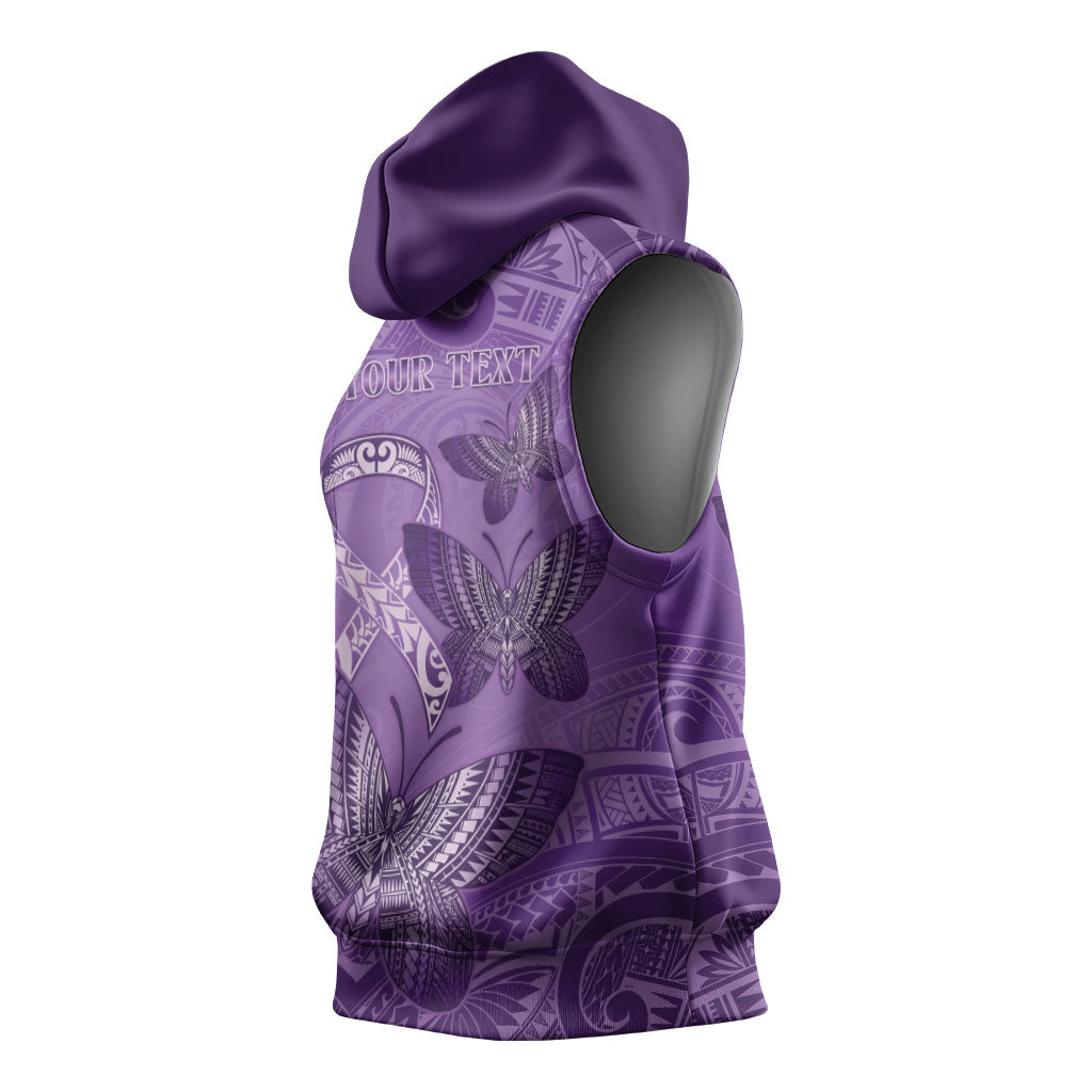 Personalised Polynesia Lupus Support Month Sleeveless Hoodie Warrior Purple Ribbon Polynesian Butterflies