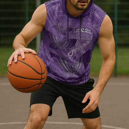 Personalised Polynesia Lupus Support Month Sleeveless Hoodie Warrior Purple Ribbon Polynesian Butterflies