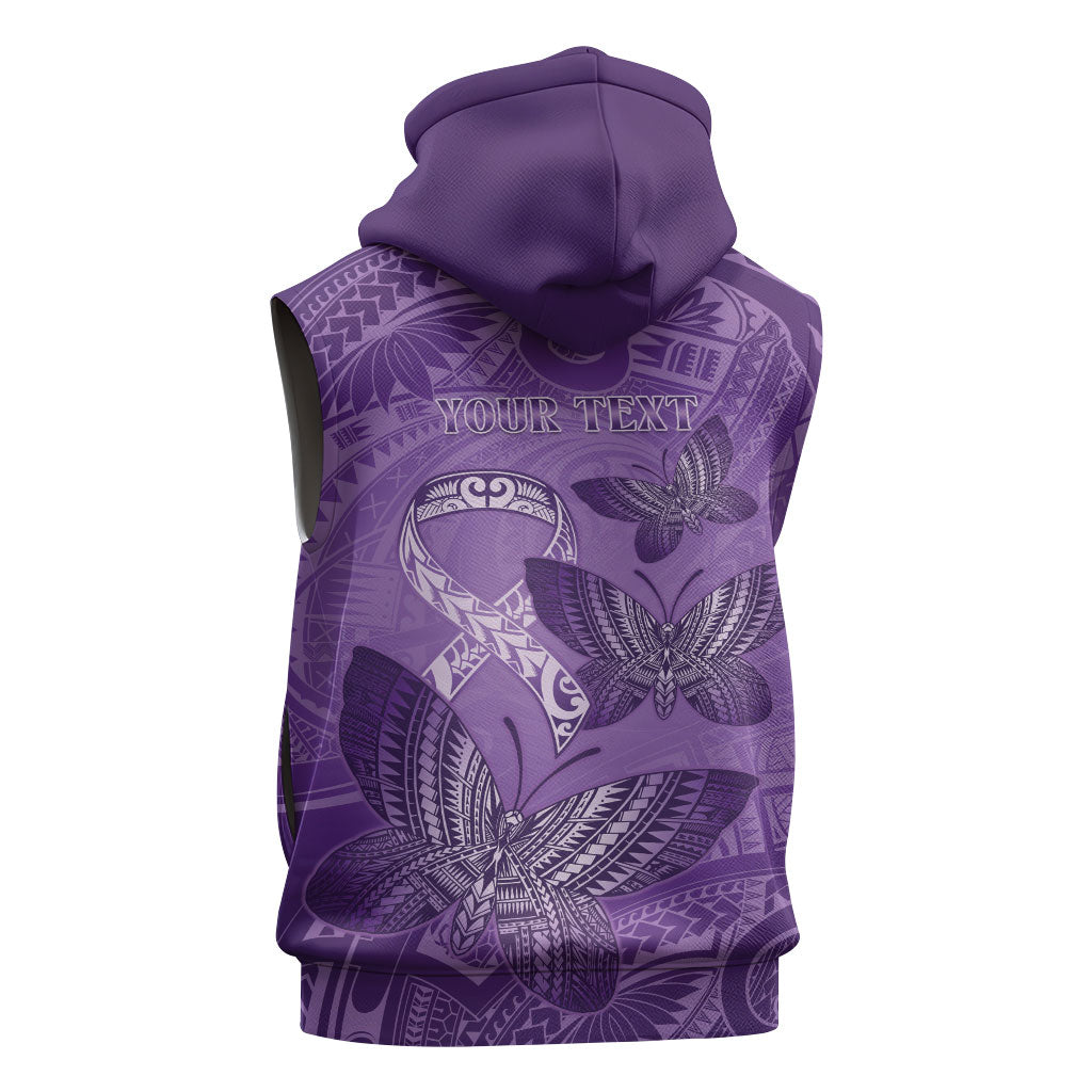 Personalised Polynesia Lupus Support Month Sleeveless Zip Hoodie Warrior Purple Ribbon Polynesian Butterflies