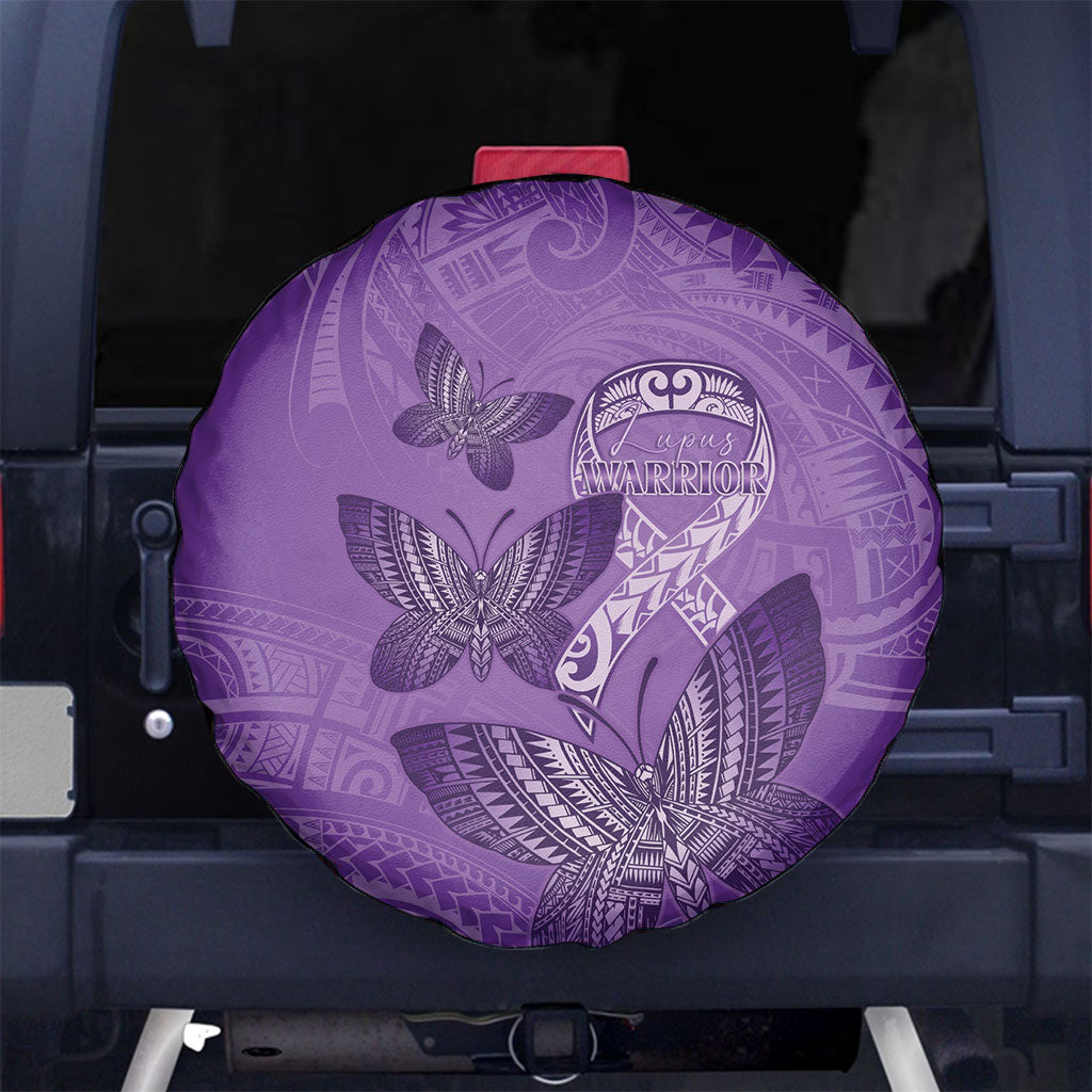 Polynesia Lupus Support Month Spare Tire Cover Warrior Purple Ribbon Polynesian Butterflies