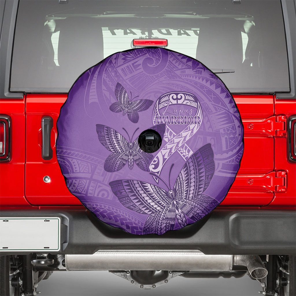 Polynesia Lupus Support Month Spare Tire Cover Warrior Purple Ribbon Polynesian Butterflies