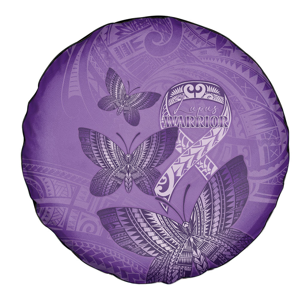 Polynesia Lupus Support Month Spare Tire Cover Warrior Purple Ribbon Polynesian Butterflies
