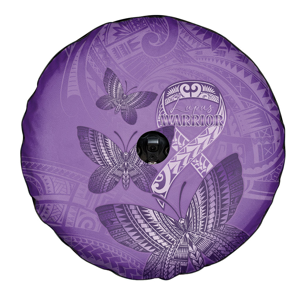 Polynesia Lupus Support Month Spare Tire Cover Warrior Purple Ribbon Polynesian Butterflies