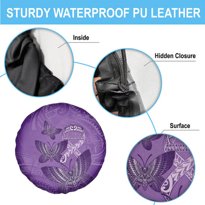 Polynesia Lupus Support Month Spare Tire Cover Warrior Purple Ribbon Polynesian Butterflies