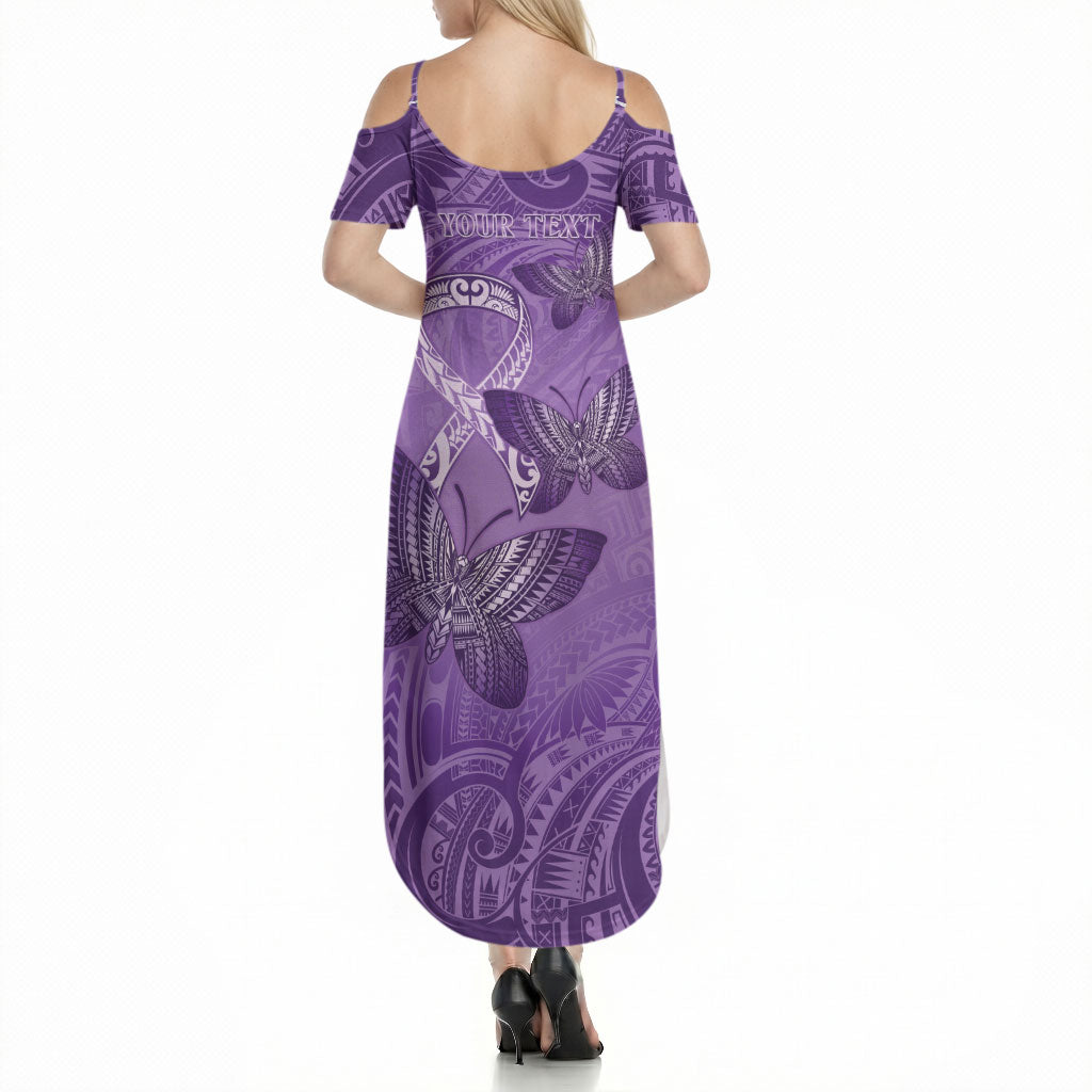 Personalised Polynesia Lupus Support Month Summer Maxi Dress Warrior Purple Ribbon Polynesian Butterflies