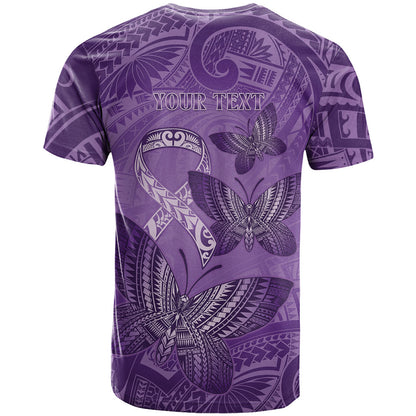 Personalised Polynesia Lupus Support Month T Shirt Warrior Purple Ribbon Polynesian Butterflies
