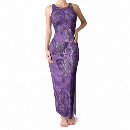 Personalised Polynesia Lupus Support Month Tank Maxi Dress Warrior Purple Ribbon Polynesian Butterflies
