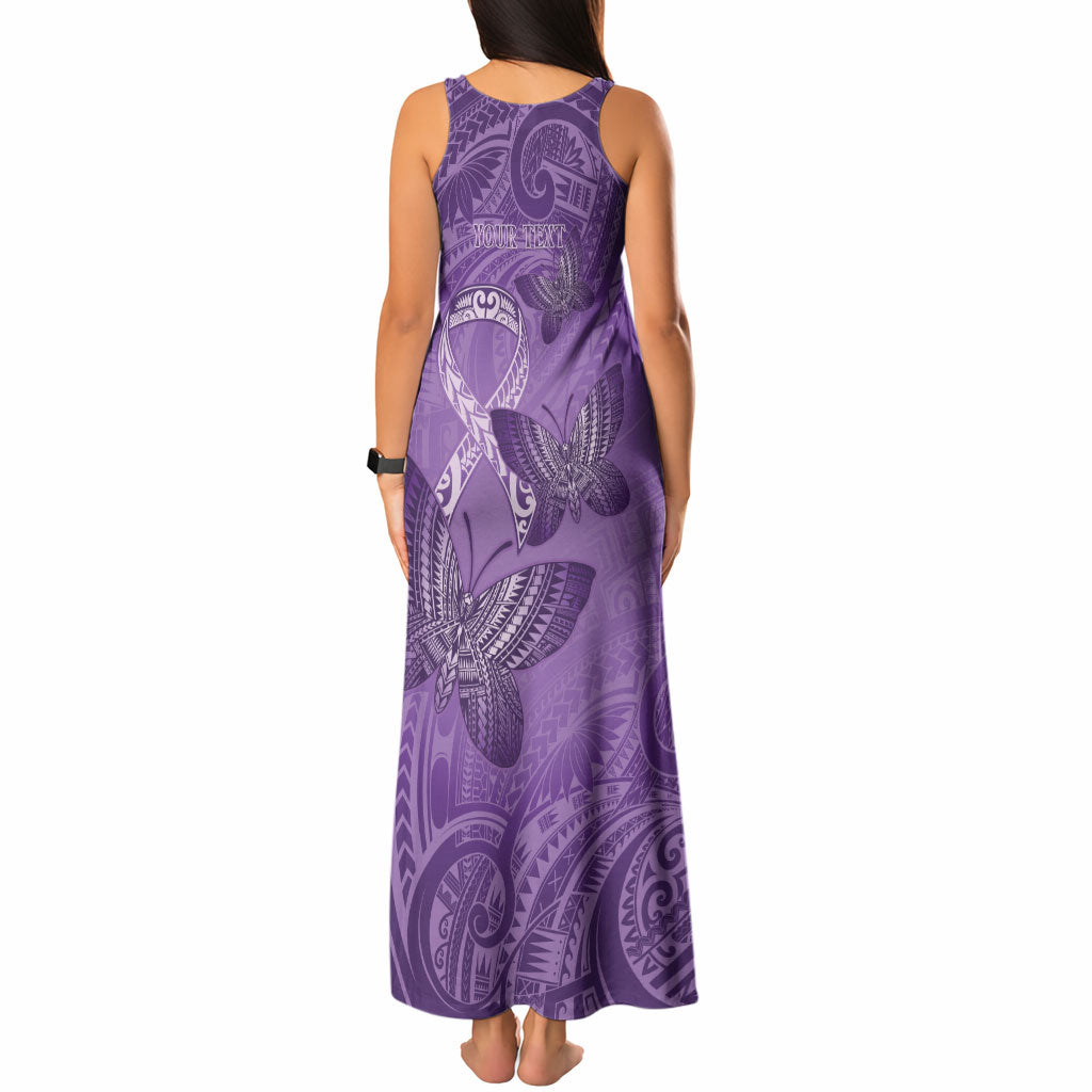 Personalised Polynesia Lupus Support Month Tank Maxi Dress Warrior Purple Ribbon Polynesian Butterflies