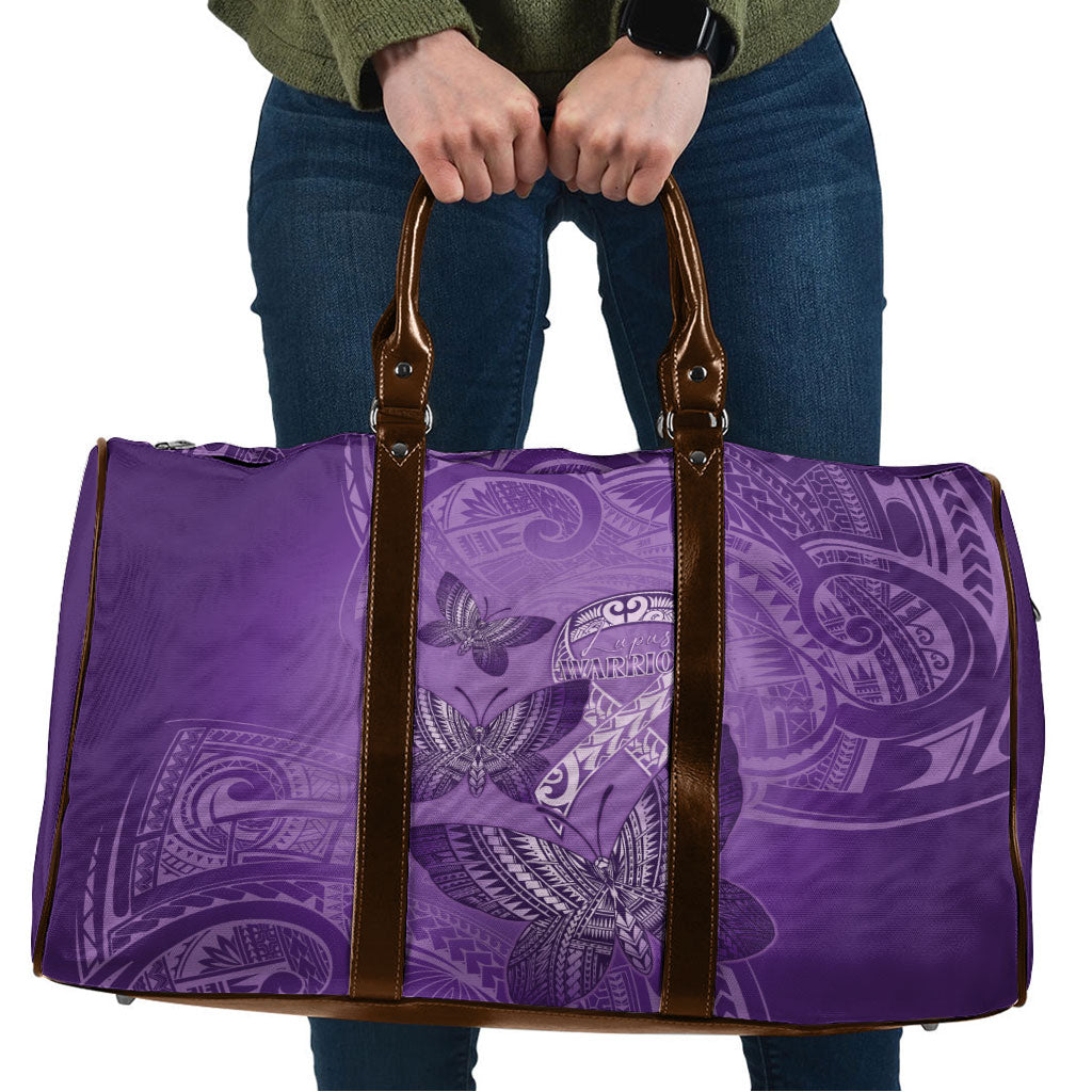 Polynesia Lupus Support Month Travel Bag Warrior Purple Ribbon Polynesian Butterflies