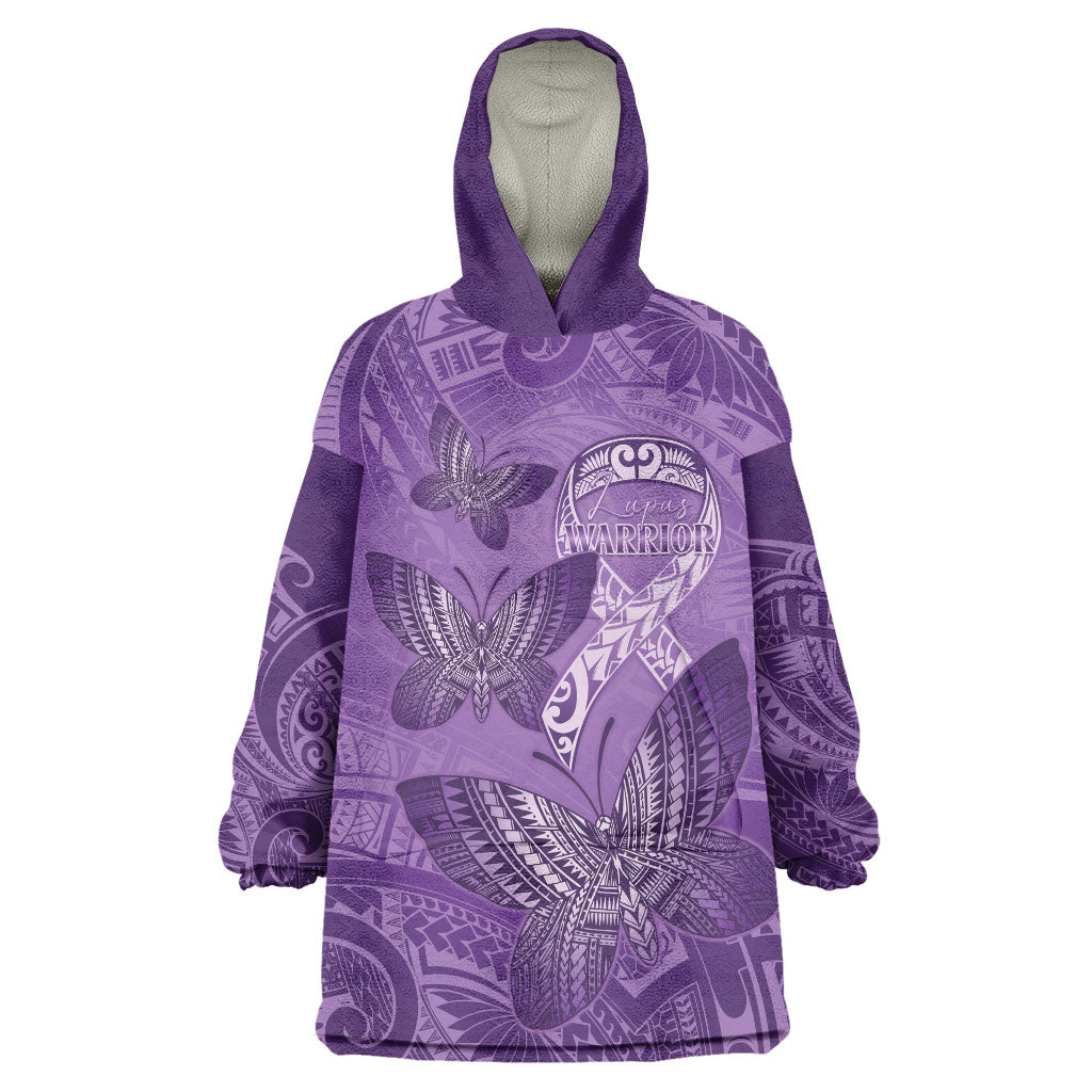 Personalised Polynesia Lupus Support Month Wearable Blanket Hoodie Warrior Purple Ribbon Polynesian Butterflies