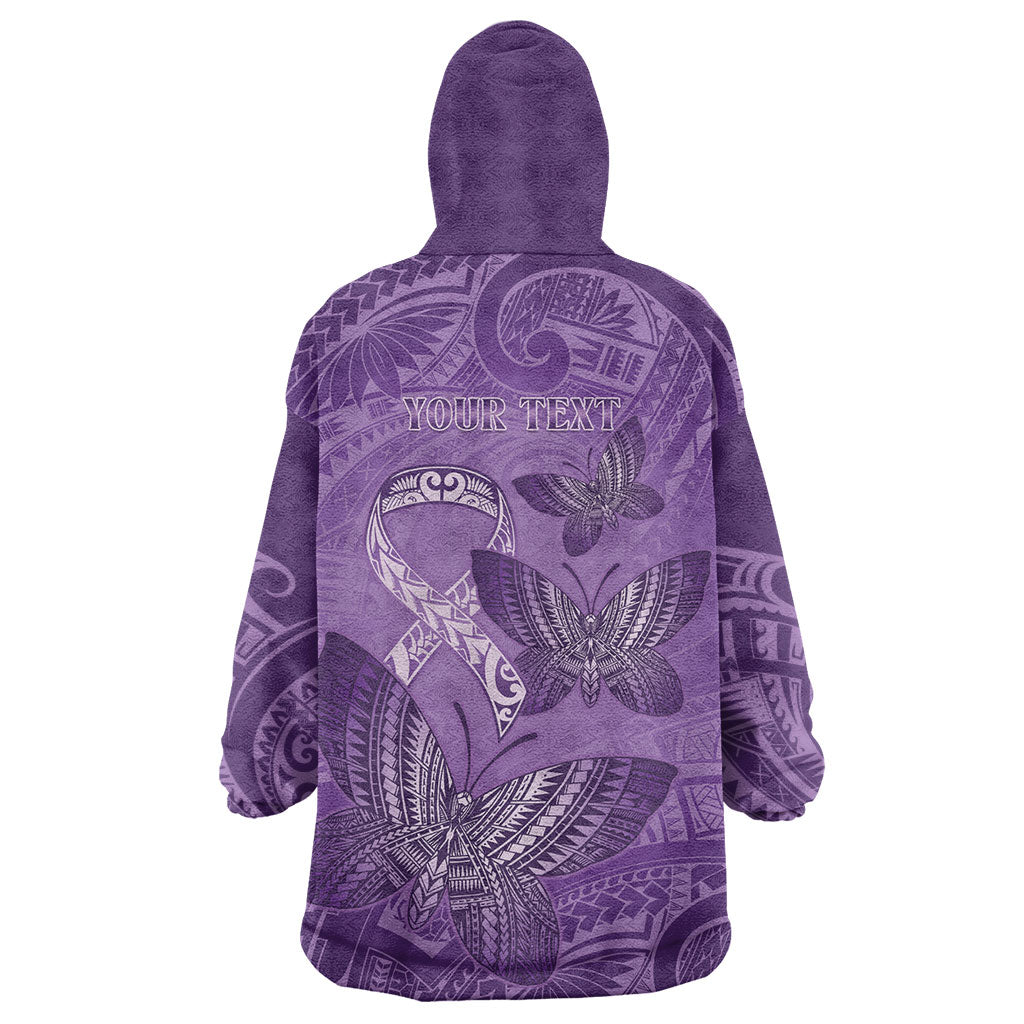 Personalised Polynesia Lupus Support Month Wearable Blanket Hoodie Warrior Purple Ribbon Polynesian Butterflies