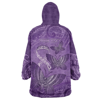 Personalised Polynesia Lupus Support Month Wearable Blanket Hoodie Warrior Purple Ribbon Polynesian Butterflies