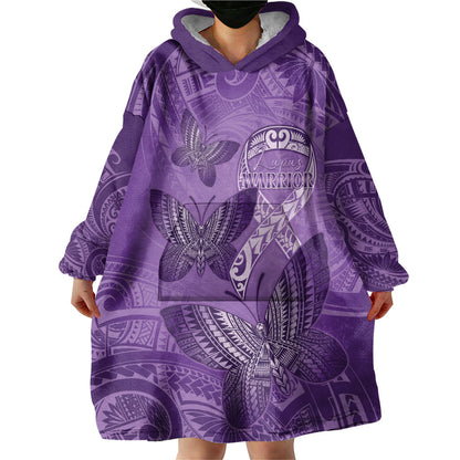 Personalised Polynesia Lupus Support Month Wearable Blanket Hoodie Warrior Purple Ribbon Polynesian Butterflies