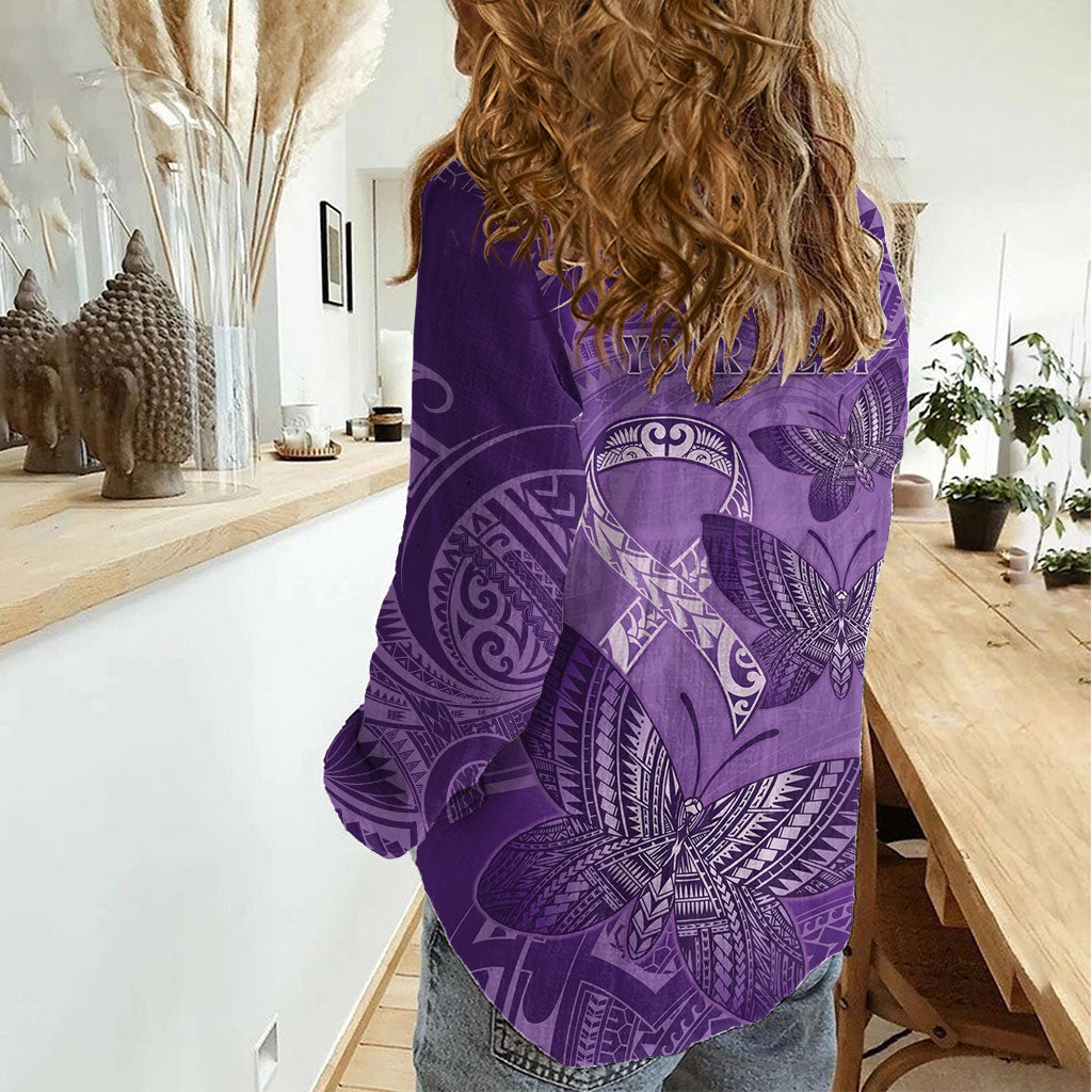 Personalised Polynesia Lupus Support Month Women Casual Shirt Warrior Purple Ribbon Polynesian Butterflies