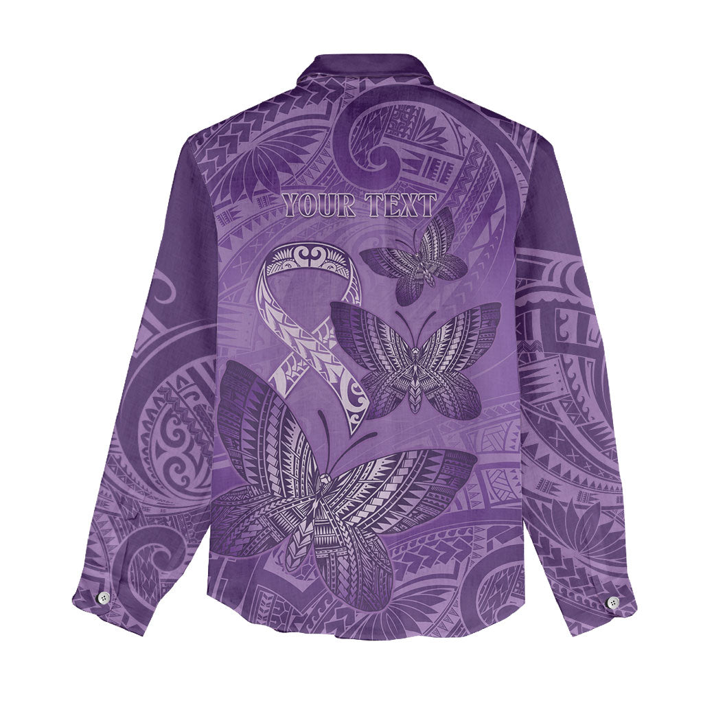 Personalised Polynesia Lupus Support Month Women Casual Shirt Warrior Purple Ribbon Polynesian Butterflies