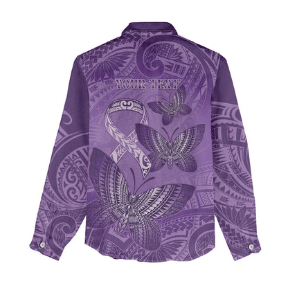 Personalised Polynesia Lupus Support Month Women Casual Shirt Warrior Purple Ribbon Polynesian Butterflies