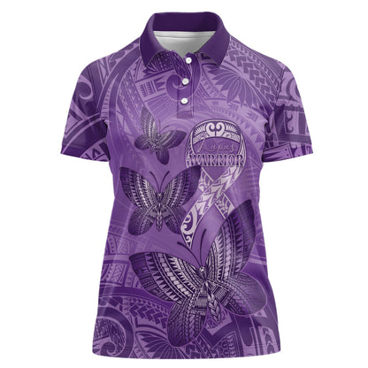 Personalised Polynesia Lupus Support Month Women Polo Shirt Warrior Purple Ribbon Polynesian Butterflies