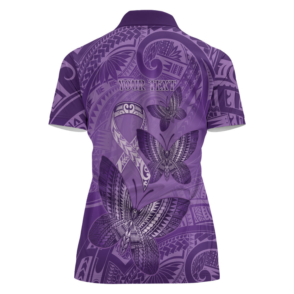 Personalised Polynesia Lupus Support Month Women Polo Shirt Warrior Purple Ribbon Polynesian Butterflies