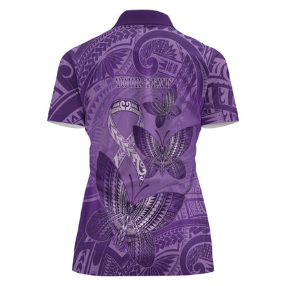 Personalised Polynesia Lupus Support Month Women Polo Shirt Warrior Purple Ribbon Polynesian Butterflies